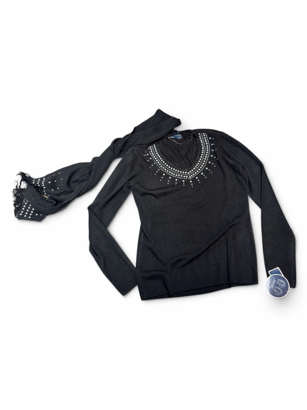 Karen Scott Black Sweater & detachable Studded Scarf Set